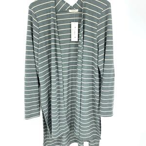 Gilli striped cardigan duster with elbow patches, size 1X